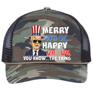 Joe Biden Merry 4th Of Happy Uh You Know The Thing Retro Rope Trucker Hat Cap