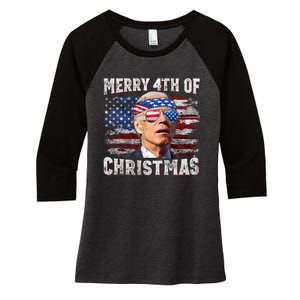 Joe Biden Merry 4th Of Christmas Funny 4th Of July Women's Tri-Blend 3/4-Sleeve Raglan Shirt