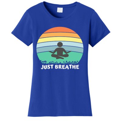 Just Breathe Meditation Peaceful Sitting Rainbow Funny Gift Women's T-Shirt