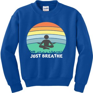 Just Breathe Meditation Peaceful Sitting Rainbow Funny Gift Kids Sweatshirt