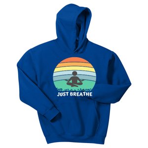 Just Breathe Meditation Peaceful Sitting Rainbow Funny Gift Kids Hoodie