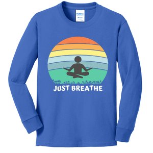 Just Breathe Meditation Peaceful Sitting Rainbow Funny Gift Kids Long Sleeve Shirt