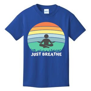 Just Breathe Meditation Peaceful Sitting Rainbow Funny Gift Kids T-Shirt