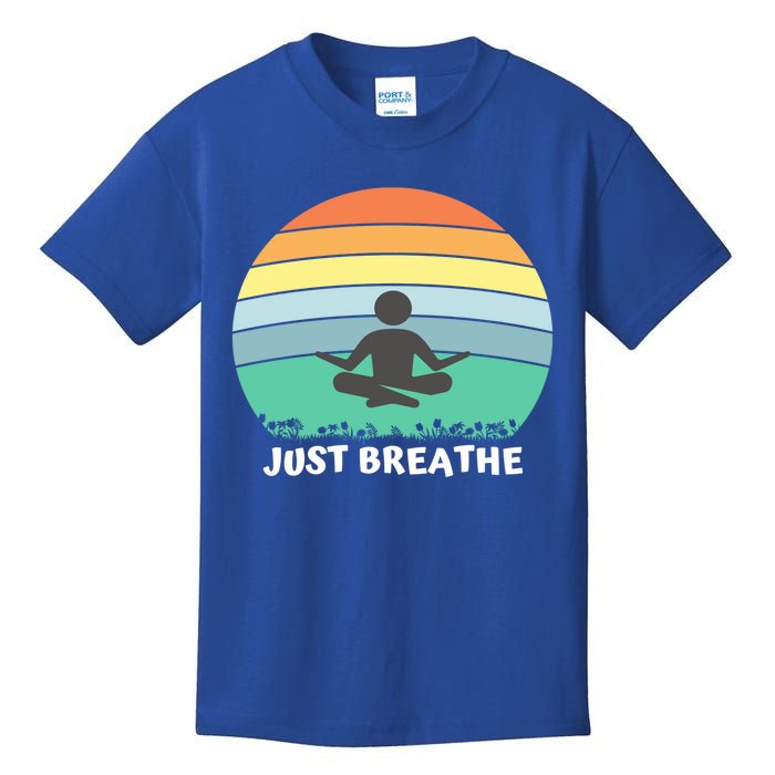 Just Breathe Meditation Peaceful Sitting Rainbow Funny Gift Kids T-Shirt