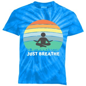 Just Breathe Meditation Peaceful Sitting Rainbow Funny Gift Kids Tie-Dye T-Shirt