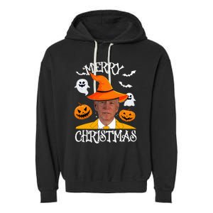 Joe Biden Merry Christmas Halloween Jokes Pumpkin Ghost Garment-Dyed Fleece Hoodie