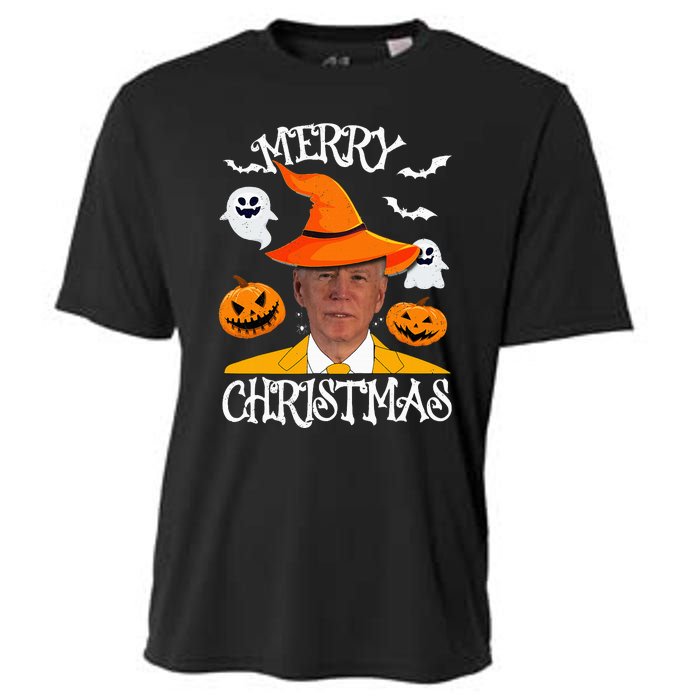 Joe Biden Merry Christmas Halloween Jokes Pumpkin Ghost Cooling Performance Crew T-Shirt