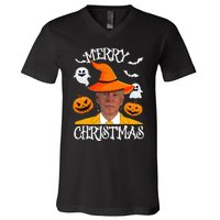 Joe Biden Merry Christmas Halloween Jokes Pumpkin Ghost V-Neck T-Shirt