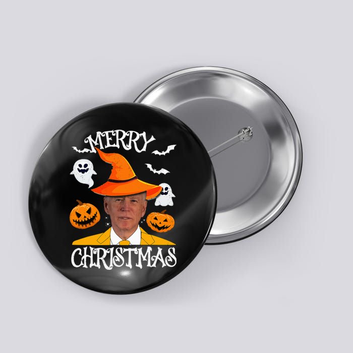 Joe Biden Merry Christmas Halloween Jokes Pumpkin Ghost Button