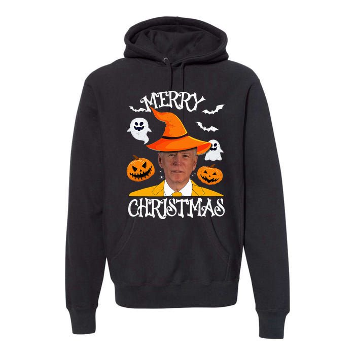 Joe Biden Merry Christmas Halloween Jokes Pumpkin Ghost Premium Hoodie