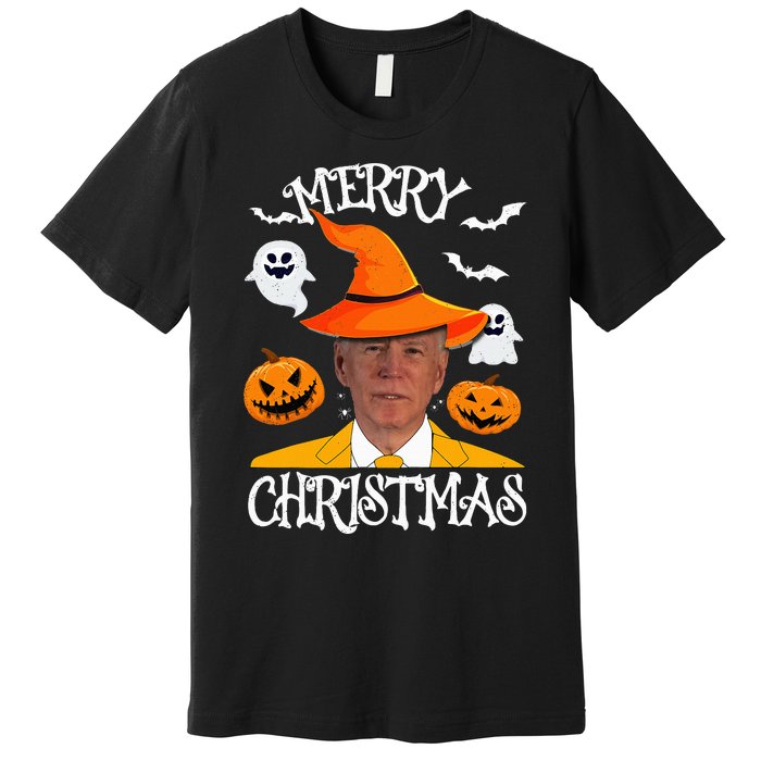 Joe Biden Merry Christmas Halloween Jokes Pumpkin Ghost Premium T-Shirt