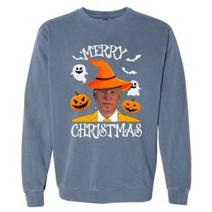 Joe Biden Merry Christmas Halloween Jokes Pumpkin Ghost Garment-Dyed Sweatshirt