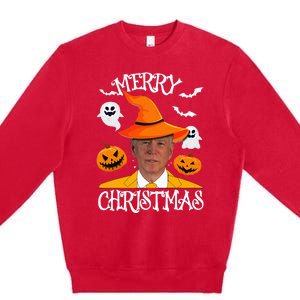 Joe Biden Merry Christmas Halloween Jokes Pumpkin Ghost Premium Crewneck Sweatshirt