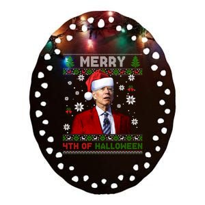 Joe Biden Merry 4th Of Halloween Funny FJB Anti Biden Ugly Christmas Sweater Ceramic Oval Ornament