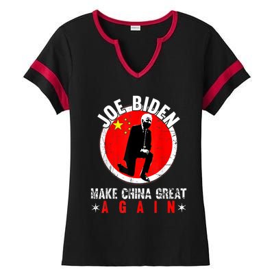 Joe Biden Make China Great Again Funny Sarcastic AntiBiden Ladies Halftime Notch Neck Tee