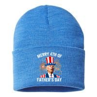 Joe Biden Merry 4th Of Fathers Day Funny 4th Of July Sustainable Knit Beanie