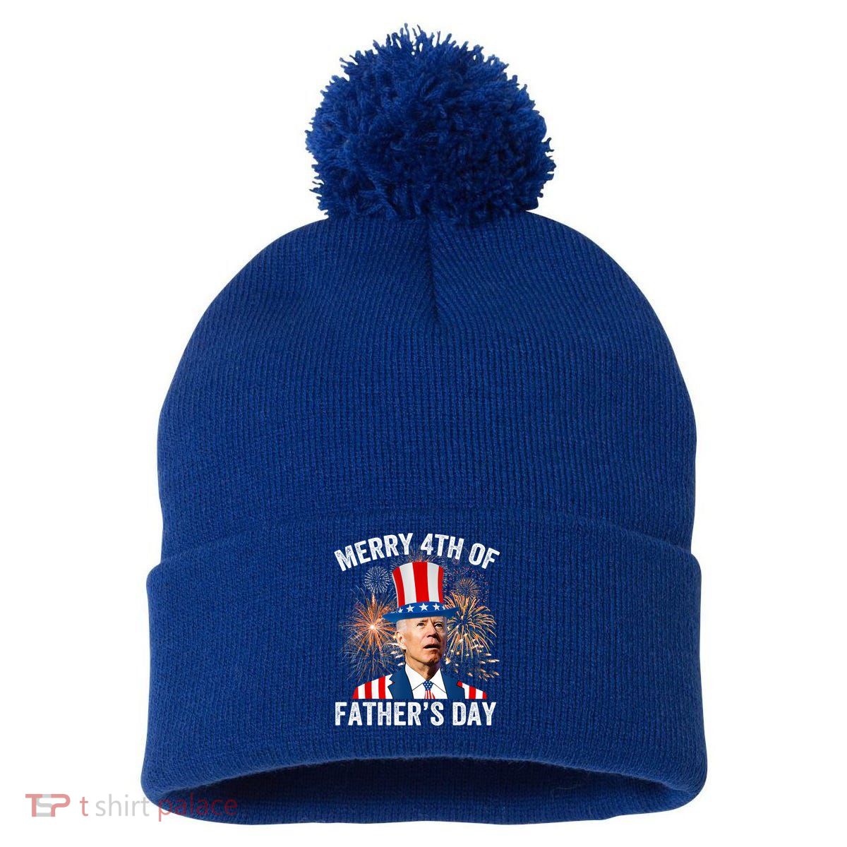 Joe Biden Merry 4th Of Fathers Day Funny 4th Of July Pom Pom 12in Knit Beanie