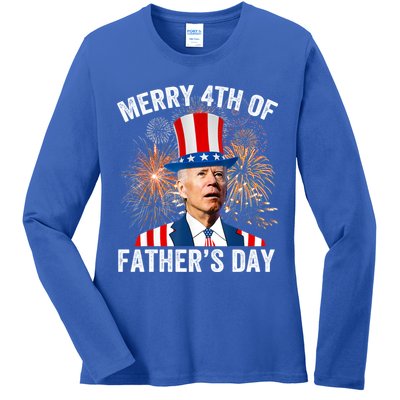 Joe Biden Merry 4th Of Fathers Day Funny 4th Of July Ladies Long Sleeve Shirt