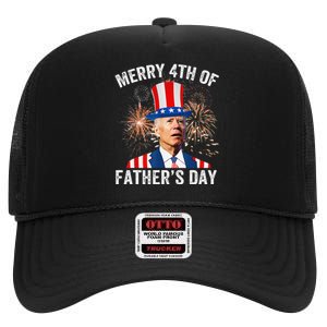 Joe Biden Merry 4th Of Father's Day Funny 4th Of July High Crown Mesh Back Trucker Hat