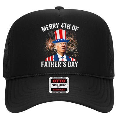 Joe Biden Merry 4th Of Father's Day Funny 4th Of July High Crown Mesh Back Trucker Hat