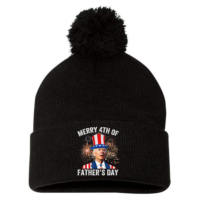 Joe Biden Merry 4th Of Father's Day Funny 4th Of July Pom Pom 12in Knit Beanie