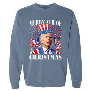 Joe Biden Merry 4th Of Christmas Firework Garment-Dyed Sweatshirt