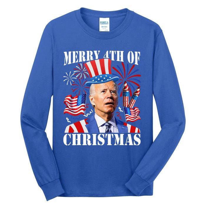 Joe Biden Merry 4th Of Christmas Firework Tall Long Sleeve T-Shirt