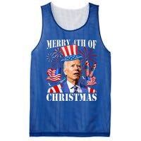 Joe Biden Merry 4th Of Christmas Firework Mesh Reversible Basketball Jersey Tank