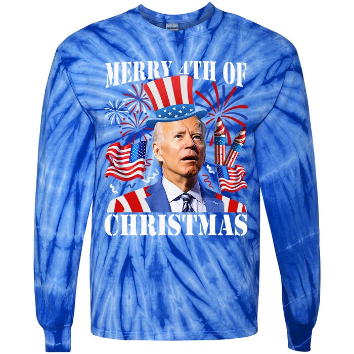 Joe Biden Merry 4th Of Christmas Firework Tie-Dye Long Sleeve Shirt