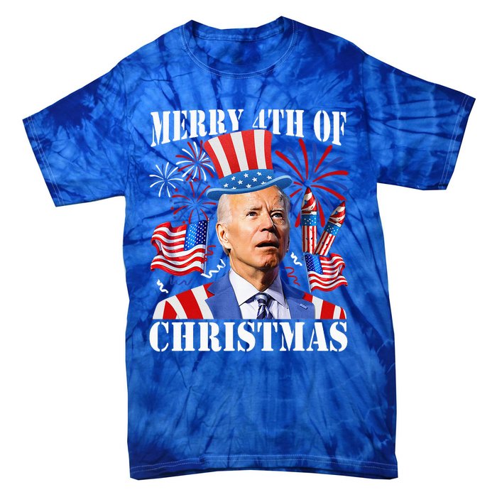 Joe Biden Merry 4th Of Christmas Firework Tie-Dye T-Shirt