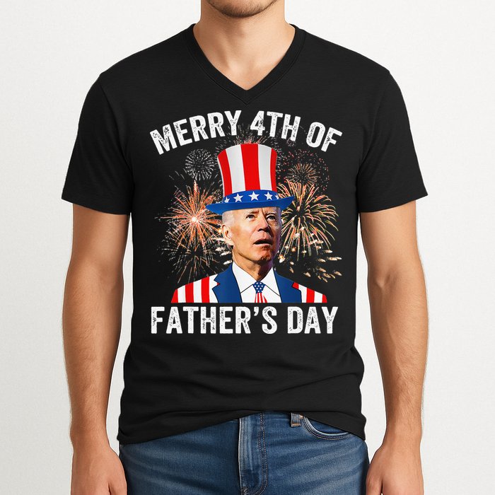 Joe Biden Merry 4th Of Father's Day Funny 4th Of July V-Neck T-Shirt