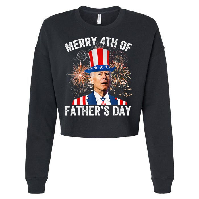 Joe Biden Merry 4th Of Father's Day Funny 4th Of July Cropped Pullover Crew
