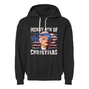 Joe Biden Merry 4th Of Christmas Funny 4th Of July Garment-Dyed Fleece Hoodie