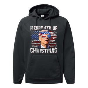 Joe Biden Merry 4th Of Christmas Funny 4th Of July Performance Fleece Hoodie