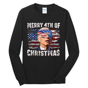 Joe Biden Merry 4th Of Christmas Funny 4th Of July Tall Long Sleeve T-Shirt