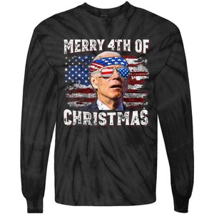 Joe Biden Merry 4th Of Christmas Funny 4th Of July Tie-Dye Long Sleeve Shirt