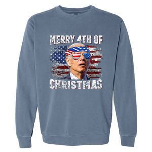 Joe Biden Merry 4th Of Christmas Funny 4th Of July Garment-Dyed Sweatshirt