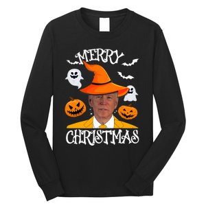 Joe Biden Merry Christmas Halloween Jokes Pumpkin Ghost Long Sleeve Shirt