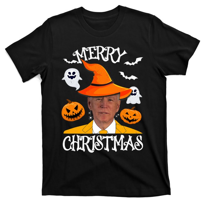 Joe Biden Merry Christmas Halloween Jokes Pumpkin Ghost T-Shirt