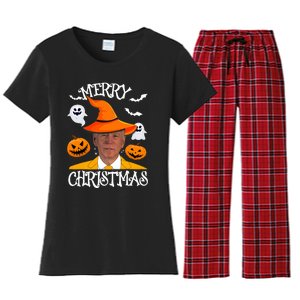 Joe Biden Merry Christmas Halloween Jokes Pumpkin Ghost Women's Flannel Pajama Set