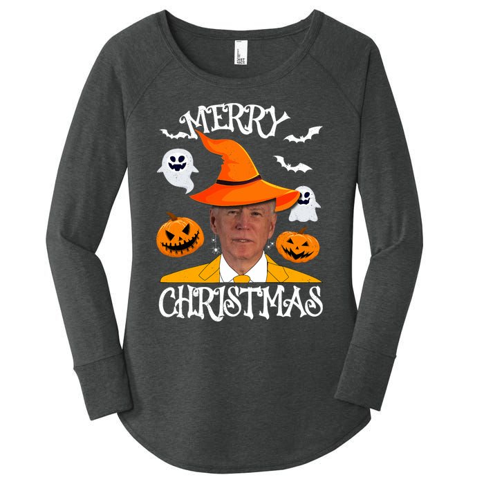 Joe Biden Merry Christmas Halloween Jokes Pumpkin Ghost Women's Perfect Tri Tunic Long Sleeve Shirt