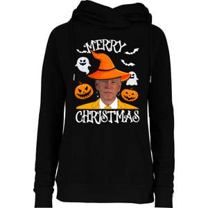 Joe Biden Merry Christmas Halloween Jokes Pumpkin Ghost Womens Funnel Neck Pullover Hood