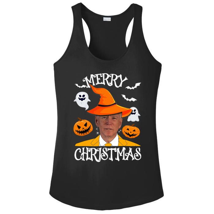 Joe Biden Merry Christmas Halloween Jokes Pumpkin Ghost Ladies PosiCharge Competitor Racerback Tank