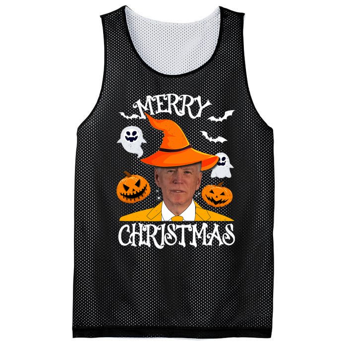 Joe Biden Merry Christmas Halloween Jokes Pumpkin Ghost Mesh Reversible Basketball Jersey Tank