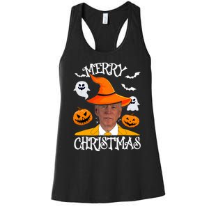 Joe Biden Merry Christmas Halloween Jokes Pumpkin Ghost Women's Racerback Tank