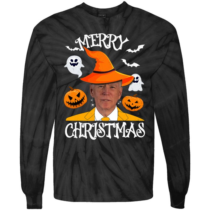 Joe Biden Merry Christmas Halloween Jokes Pumpkin Ghost Tie-Dye Long Sleeve Shirt