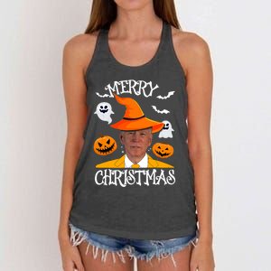 Joe Biden Merry Christmas Halloween Jokes Pumpkin Ghost Women's Knotted Racerback Tank