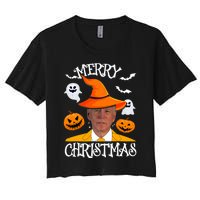 Joe Biden Merry Christmas Halloween Jokes Pumpkin Ghost Women's Crop Top Tee