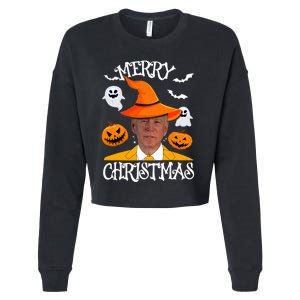 Joe Biden Merry Christmas Halloween Jokes Pumpkin Ghost Cropped Pullover Crew