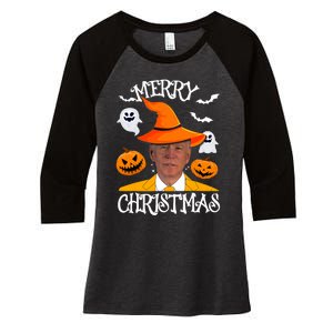 Joe Biden Merry Christmas Halloween Jokes Pumpkin Ghost Women's Tri-Blend 3/4-Sleeve Raglan Shirt